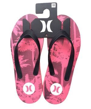 Hurley Men's Black / Pink Palm Tree Print Sandals Flip-Flops Size 10 NWOT